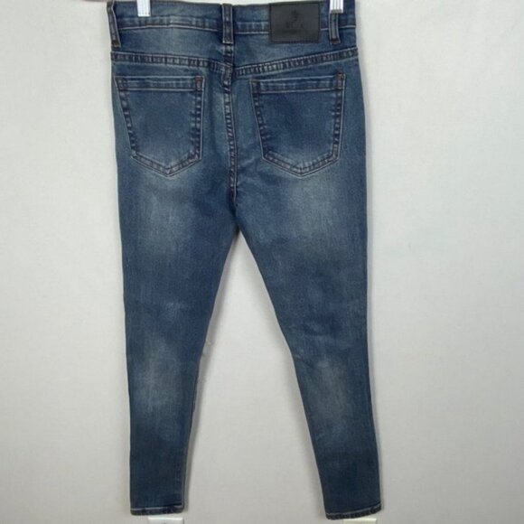 UNIF Peach Pit Skinny Jeans Busted Knees Size 25 Denim Distressed Blue High Rise - Picture 13 of 15